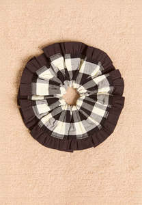 Damson Madder Frill Edge Scrunchie Butter Gingham