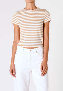 Full Priced Rollas: Rolla's Classic Tee Paros Stripe Taupe/White