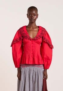 Damson Madder: Damson Madder Caroline Long Sleeve Blouse Red