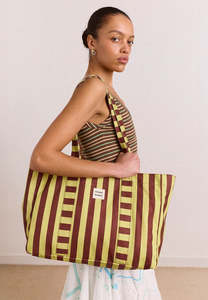 Damson Madder Large Canvas Tote Bag Green Stripe
