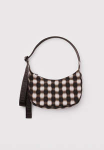 Baggu Small Nylon Crescent Bag Blurred Gingham Brown