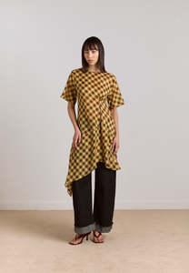 Damson Madder Harmony Sheer Midi Dress Choc Avo Gingham