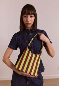 Damson Madder Lorelai Bag Avocado & Chocolate Stripe