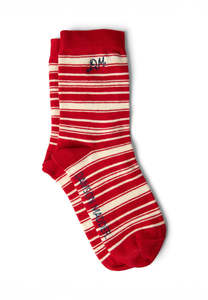 Gifts For Secret Santa: Damson Madder Calf Length Socks Cream & Red Stripe