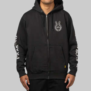 Logo Within Face Outline Zip Hoodie - Black