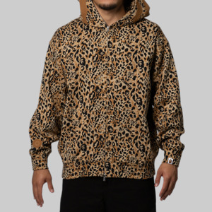 A Bathing Ape%C2%AE: Wild Leopard Pattern Shark Relaxed Fit Full Zip Hoodie - Beige