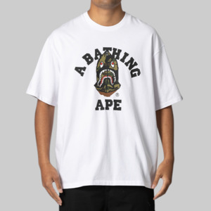 A Bathing Ape%C2%AE: 1st Camo Shark Seijin College Relaxed Fit T-Shirt - White