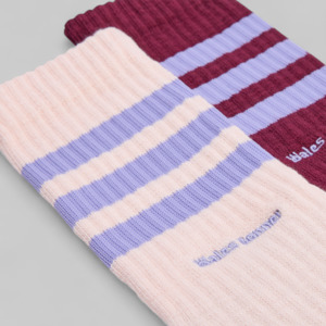 X Wales Bonner 3Stripe Socks - Maroon/Wonder Quartz
