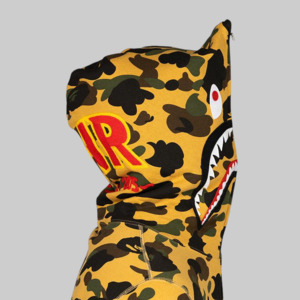 Bape Shark Hoodies: 1st Camo 2nd Shark Full Zip Hoodie - Yellow