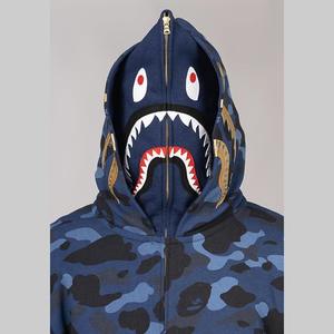Colour Camo Double Shark Full Zip Hoodie - Navy