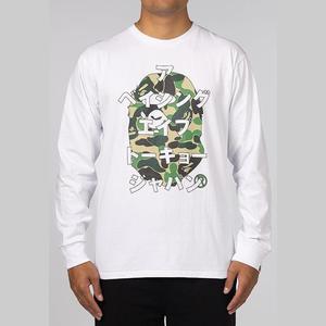 New Bape Tees: ABC Camo Japanese Letters Long Sleeve - White/Green