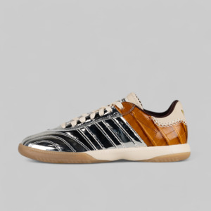 Wales Bonner: Wales Bonner MN Samba - Silver Metallic/Easy Yellow