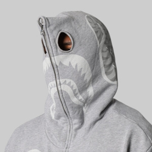 Skeleton Shark Heavy Washed Full Hoodie - Grey