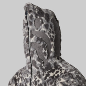 Wild Leopard Pattern Faux Fur Shark Full Zip Jacket - Grey