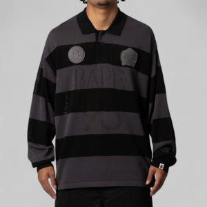 Main Outlet Mens Tops: Jacquard Multi Logo Stripe Relaxed Fit Long Sleeve - Black
