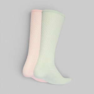 Accessories Socks 1: Crochet Crew Socks 2 Pack - Sandy Pink/Linen Green
