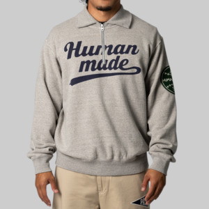 Tops: Half-Zip Sweatshirt - Grey