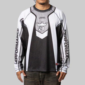 Tops: Mesh Jersey Racer Long-Sleeve - Black