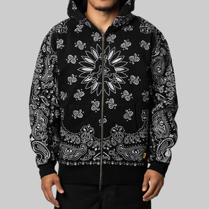 Embroidery Paisley Hoodie - Black