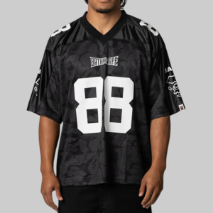 Solid Camo Multi Logo Relaxed Fit Football Jersey T-Shirt - Black