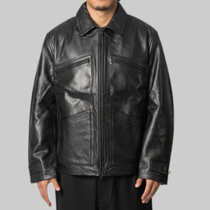 Leather Blouson Jacket - Black