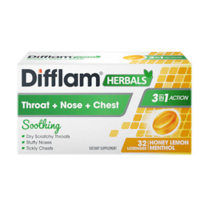 Medication: Difflam Herbals 3-in-1 Lozenges Honey Lemon Menthol 32s