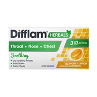 Medication: Difflam Herbals Throat + Nose + Chest 3-In-1 Honey Lemon Menthol 16 Lozenges