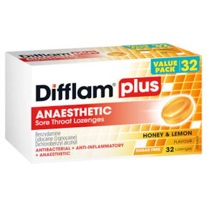 Difflam Plus Anaesthetic Sore Throat Lozenges - Honey & Lemon Flavour