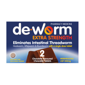 De Worm: De-Worm Extra Strength Chocolate Chewable Tablets 2s