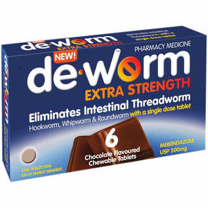 De-Worm Extra Strength Chocolate Chewable Tablets 6s
