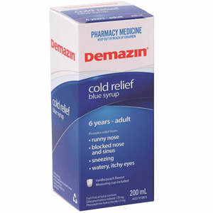 Demazin Cold Relief Blue Syrup Vanilla/Peach 200ml