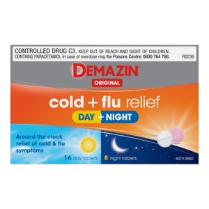 Demazin Original Cold + Flu Relief Day + Night Tablets 24s - PHARMACIST ONLY