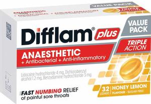 Difflam: Difflam Plus Anaesthetic Honey Lemon Lozenges 32s