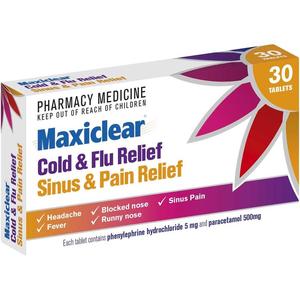 Maxiclear: Maxiclear Cold & Flu/Sinus & Pain Relief Tablets 30s