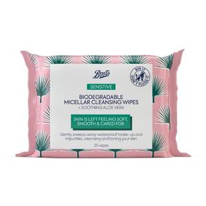 Facial Wipes: Boots Biogradable Micellar Cleansing Wipes Sensitive 25s