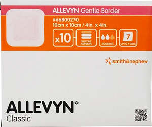Bandages Plasters Supports: Allevyn Gentle Border Adhesive Dressing Pad 10x10cm (Sold as Single Unit/Pad)