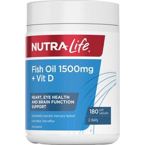 Nutra-Life Fish Oil 1500mg Plus Vitamin D Capsules 180s
