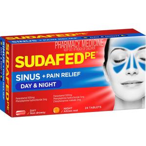 Sudafed: Sudafed PE Sinus + Pain Relief Day & Night Tablets 24pk