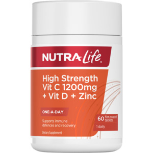 Nutra-Life High Strength Vit C 1200mg + Vit D + Zinc Tablets 60s