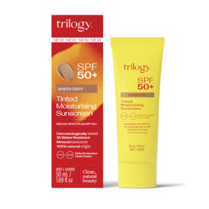 Sun Protection Tanning Sun Protection: Trilogy SPF50+ Sheer Tinted Moisturising Sunscreen Deep 50ml