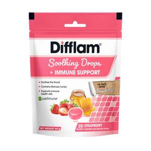 Difflam: Difflam Soothing Drops + Immune Support Strawberry 20s