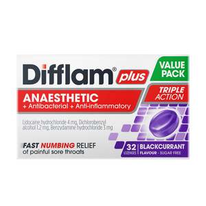 Difflam: Difflam Plus Anaesthetic Blackcurrant Lozenges 32s