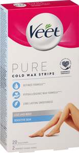 Waxing Depilatory Bleach: Veet Pure Cold Wax Strips 20pk