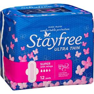 Feminine Hygiene: Stayfree U/Thin Super Wings 12pk