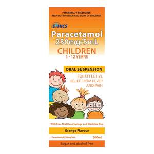 Pain Relief: Ethics Paracetamol (Multi) Suspension 250mg/5 ml 200ml