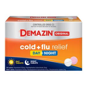 Demazin: Demazin Original cold +flu Relief Day +Night 24s (Pharmacist Only Medicine)