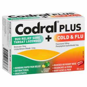 Codral Plus Duo Relief Sore Throat Lozenges + Cold & Flu Tablets 20s