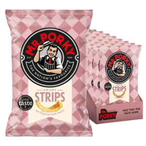 Crisps Snacks: Mr Porky Pink Crispy Strips 35g - 14 Pack