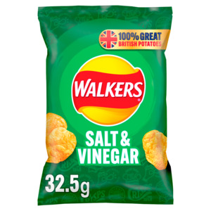 Crisps Snacks: Walkers Salt & Vinegar Crisps 32.5g