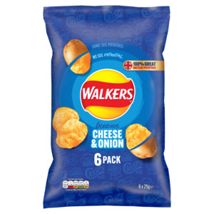Crisps Snacks: Walkers Crisps Cheese & Onion 25g - 6 Pack